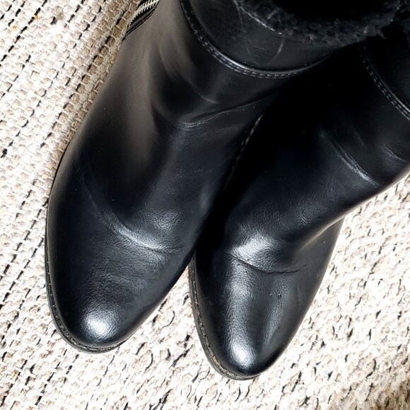 PARKER & SKY 8.5 womens Block Heel Faux leather Fur trim Black Zip Ankle Boots - Picture 2 of 12